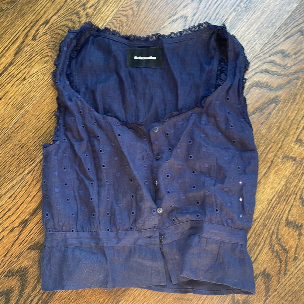 Reformation Navy Linen top, size 0